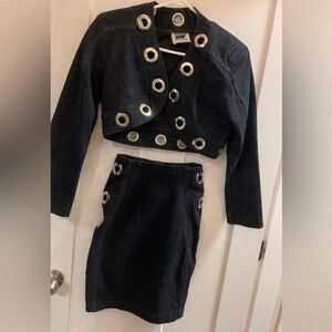 Vintage 90s Y2K Santana 2 Piece Set Denim Skirt and Crop Jacket Large Grommets